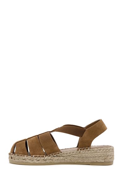 Derimod Women's Tan Suede Genuine Leather Espadrille Sandals 25Sfd205210