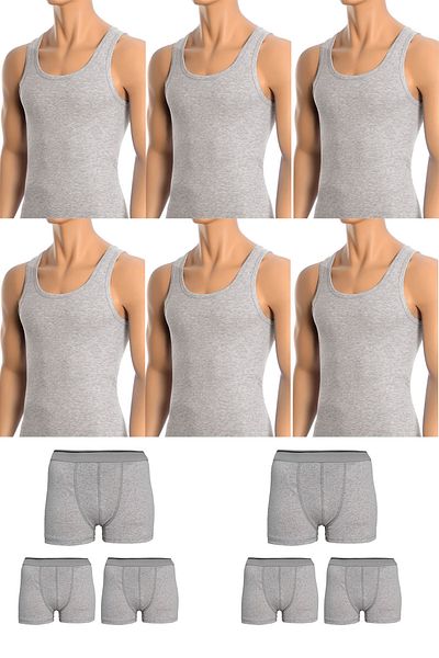 Belifanti Collection Men's Cotton 6-Piece Gray Undershirt and 6-Piece Gray Boxer 12 Piece Set