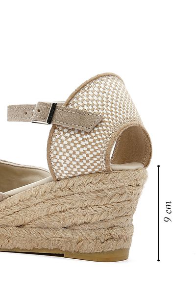 Derimod Women's Beige Ankle Strap Wedge Heeled Suede Leather Espadrilles 25Sfd 205710