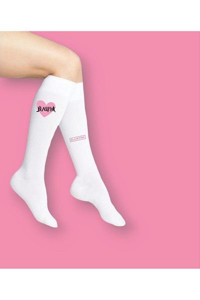 LİASSHOES Момичета - Дълги чорапи с щампа на ЧЕРНИ РОЗОВИ СЪРЦА