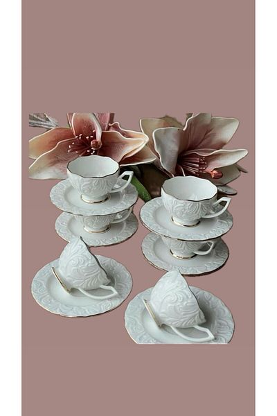 DOWRY STİL Silk Luxury Coffee Cup for 6 People Gold Gilding Rosen