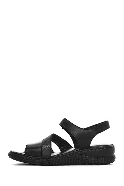 Derimod Women's Black Strappy Genuine Leather Comfort Sandals 25Sfd321814