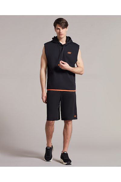 SKECHERS Hanorac cu glugă fără mâneci M Lw din fleece cu două fire din plasă Hanorac negru pentru bărbați S231029-001