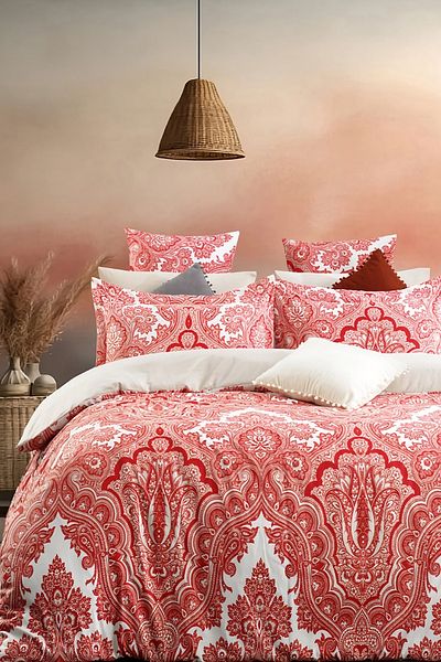 İQON Double Red Elastic Duvet Cover Set - Shall