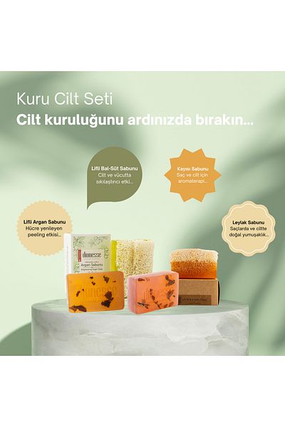 dionesse Moisturizing Soap Set 4X120 Gr - Handmade Soaps with Argan, Honey Milk, Apricot and Lilac