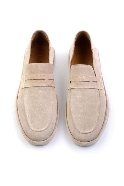 Bambi Beige Leather Men's Loafer Shoes E01589240102