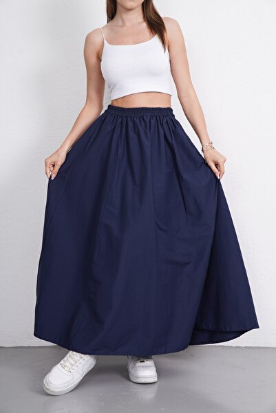 Gülmude Fusta lungă din poplin premium cu talie elastică și buzunar pentru flotă (90 cm)