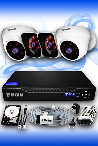 Picam 4 Kameralı Kare 2 Iç Kamera Set 320 Gb Hdd Full Hd Gece Görüşlü Güvenlik Kamerası Sistemi