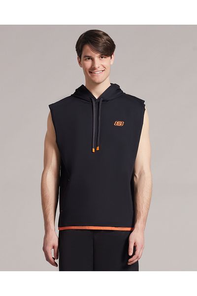SKECHERS Hanorac cu glugă fără mâneci M Lw din fleece cu două fire din plasă Hanorac negru pentru bărbați S231029-001