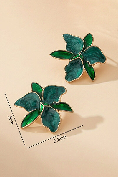 Glaren Yeşil Çiçek Tasarım Kadın Küpe