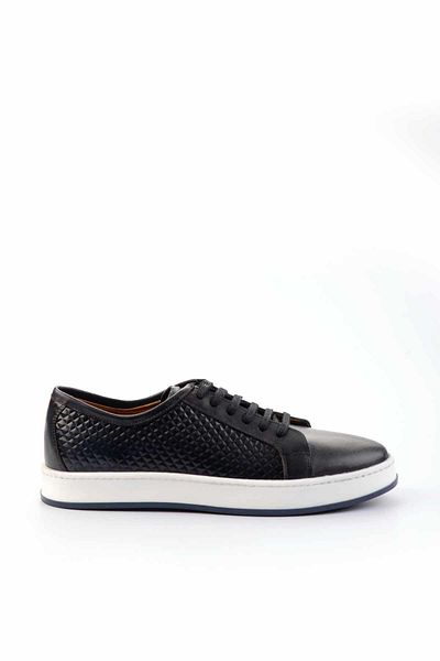 Bambi Navy Blue Printed Genuine Leather Men's Sneakers E01310099803