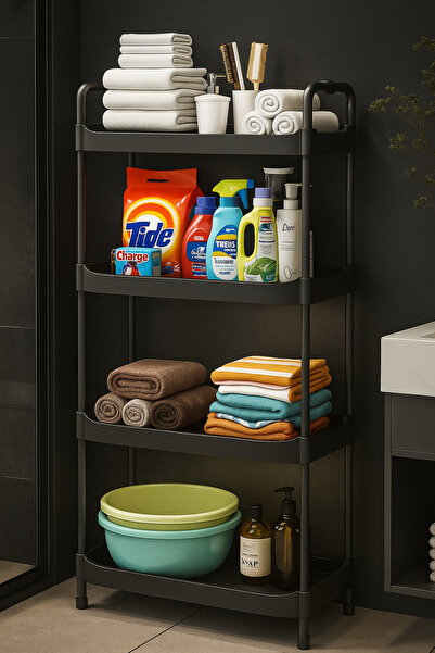 ALMUFARREJ منظم الحمام فيسكين أسود 4 طبقات 115x26x51 سم