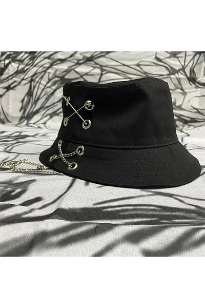 Köstebek Black Chain Safety Pin Bucket Hat