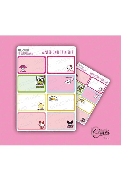 Ceres Studio Sanrio Hello Kitty Kuromi Okul Etiketi 16 Adet 40x65mm Etiket