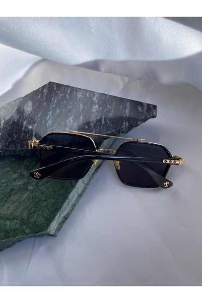 Mazzy Square Black-Gold Rimmed Sunglasses