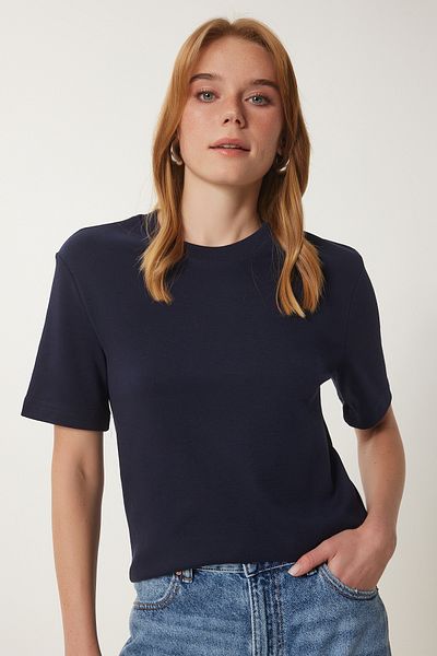 Lovelyİstanbul DARK BLUE LAG0001 - Tricou tricotat de bază din bumbac