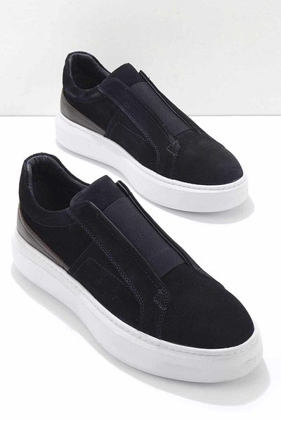 Bambi Navy Blue Brown Leather Men's Casual Shoes E01901520102