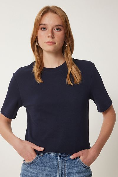 Lovelyİstanbul DARK BLUE LAG0001 - Tricou tricotat de bază din bumbac