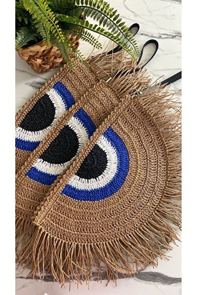 WOMANBAG Nazar Boncuk Tasarım Hasır Clutch Çanta(55X32CM)