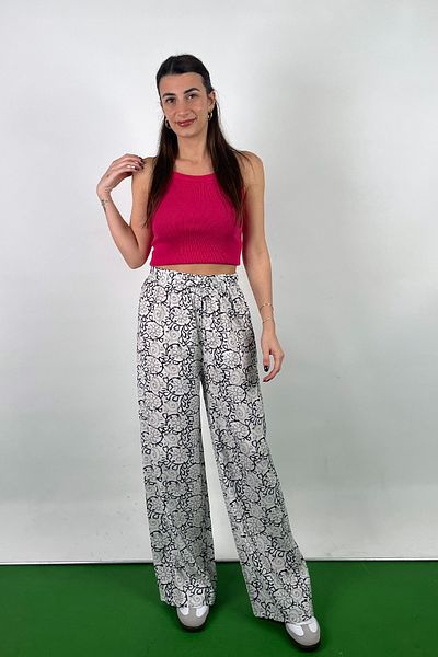 Love The Wind Black Patterned Polyamide Viscose Draped Palazzo Trousers