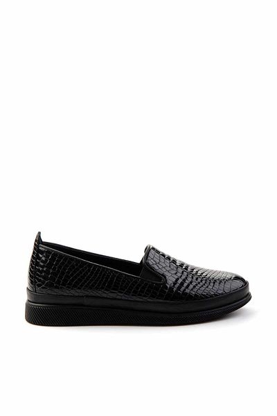 Bambi Genuine Leather Black Crocodile Women's Casual Shoes - K 01809200111