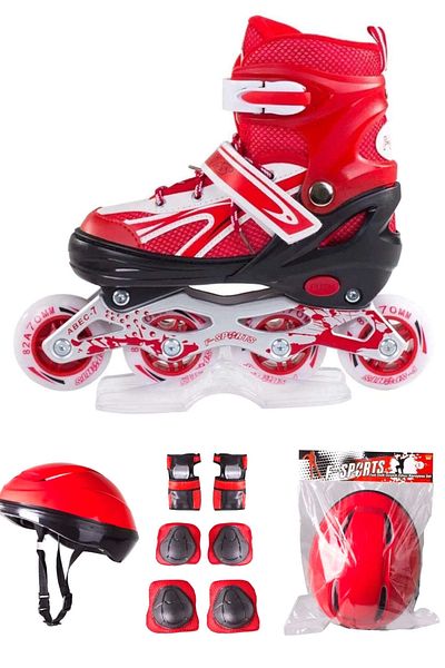 Excalibur Double Row Adjustable Practice Skates + Helmet + Knee Pad Set