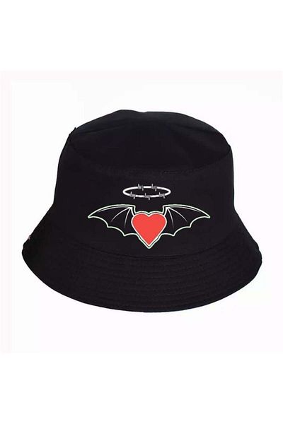 Köstebek Barbed Wire Heart Bucket Hat with Bat Wings