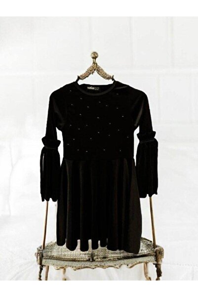 Zekids Rochie pentru fete din catifea cu mâneci cu perle