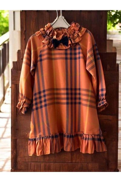 Zekids Girl's Plaid Dress - Collar Ruffle