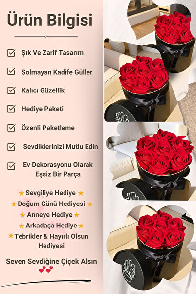 CAPSULE Solmayan Çiçek Buketi Kırmızı Sevgiliye Anneye Arkadaşa Hediye Doğum Günü Kutu Yapay Gül Sepeti Kız