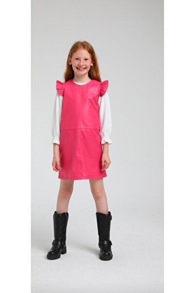 Escabel Rochie din piele pentru fete - cu fermoar la spate și detaliu pe mâneci