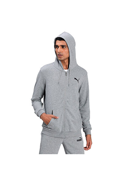 Puma ESS Small Logo FZ Hoodie TR 586704 Fermuarlı Erkek Kapüşonlu Sweatshirt GRİ