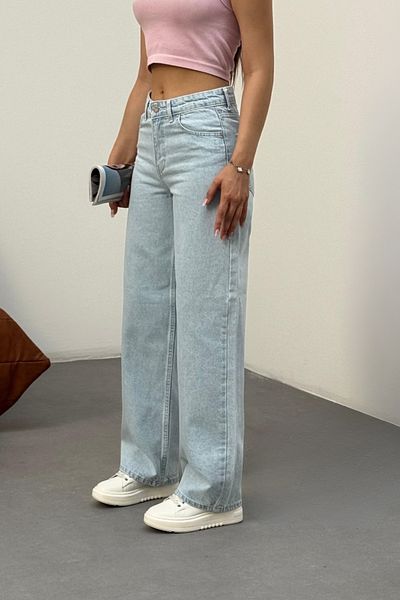 BİKELİFE Eisblaue Damenjeans mit hoher Taille und weitem Bein