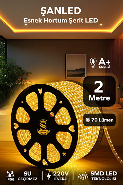 ŞANLED Hortum Esnek Şerit Led Beyaz ,mavi,günışığı,amber Rengi + 220v Fiş/2,3,4,5,10,15,20,25,50,100 Metre