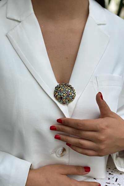 Utku Kuyumculuk 14 Ayar Özel Tasarım Turmalin Taşlı El Yapımı Broş Ve Madalyon