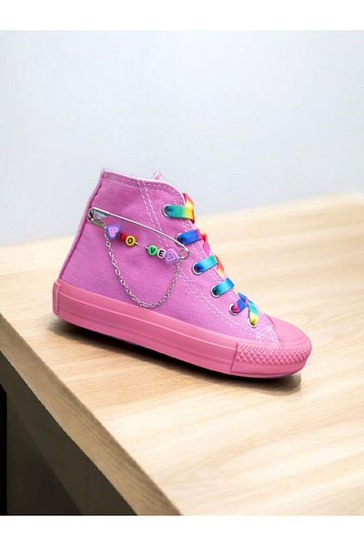 archiepet Special Design Colorful Lace-Up Name Detailed Pink Girl's Sneakers