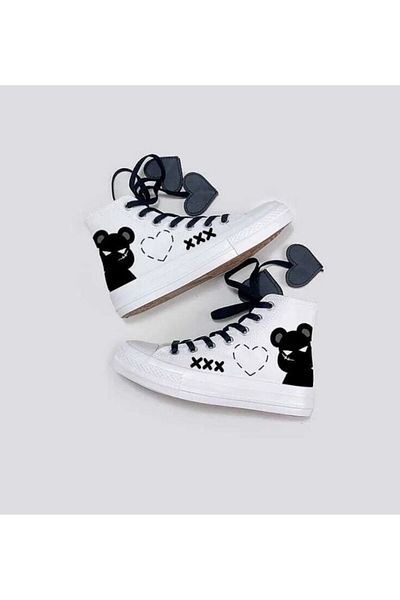 archiepet Black Heart Lace-up Teddy Bear Printed Convers