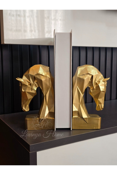 POLYESTERJİİ Gold Kübik Küçük At Başı Kitap Tutucu Dekoratif Obje