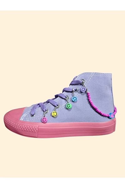 archiepet Purple Lace-Up Bead Detailed Non-Slip Sole Girls' Sneakers Shoes