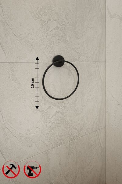 Alper Banyo Siyah Metal Havluluk 21x18 Cm | Yapışkanlı & Vidalı Montaj | Duvara Monte Şık Askılık