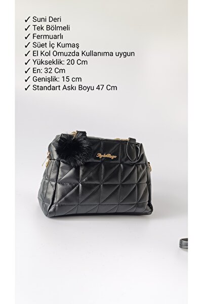 Butik Ponponlu Gold Zincirli Büyük Boy Kapitone Detaylı Çapraz Ayarlanabilir Askılı El ve Omuz Çantası