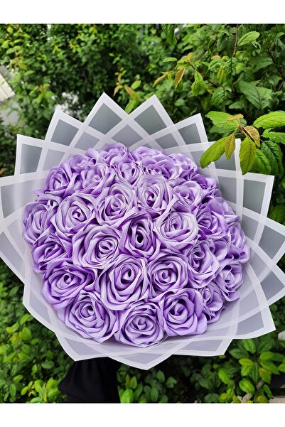 BUKET DÜNYASI 30 Lu Led Işıklı Solmayan Gül Buketi Lila Gül Dışı Beyaz