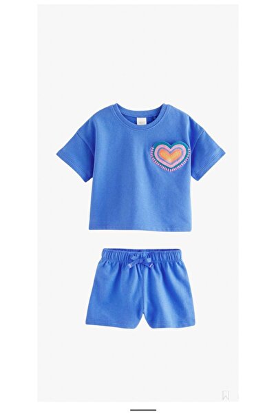Fidekids Girl's 100% Cotton Heart Patterned Embroidered Short Sleeve Shorts Set