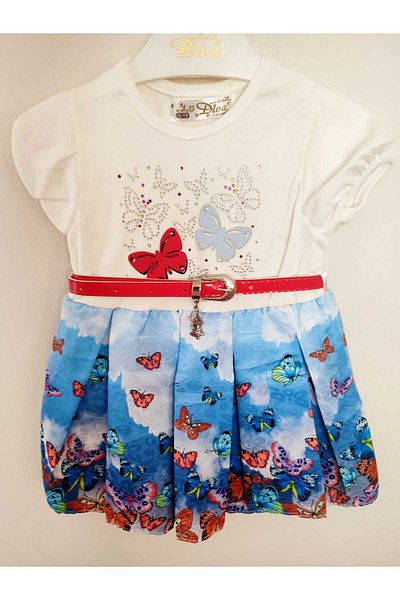 GAMZEAKKUŞ Butterfly Patterned, Belted Children's Dress