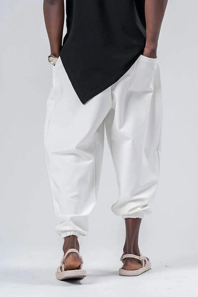 Superbluemexico Men's Loose Basic White Jogger Baggy Trousers