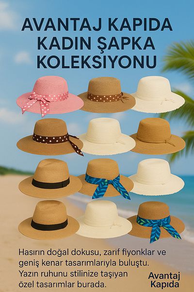Avantaj Kapıda ® Дамска сламена лятна шапка – широка периферия, панделка, модели със специален дизайн