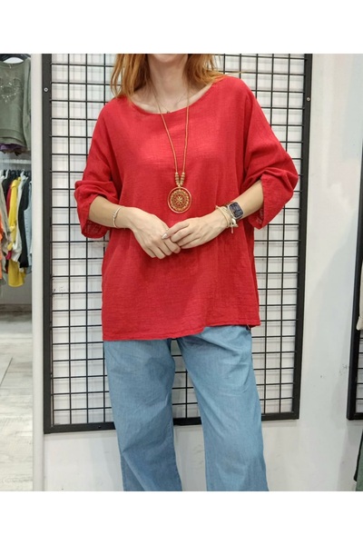 Butik Şans Solid Color Italian Blouse with Pendant Detail