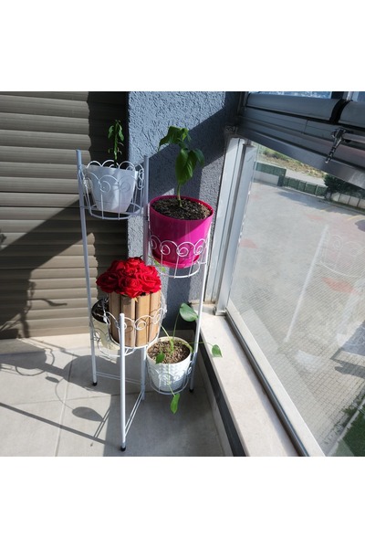Lidya 5 Gözlü Ferforje Metal Çiçeklik - Balkon , İç ve Dış Mekan Saksılık Bitki Standı