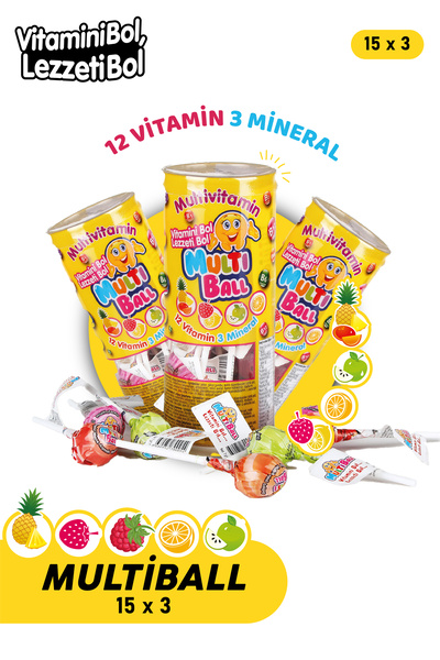 Multiball Multıvitamin Lolipop 3'lü Avantajlı Paket  15 x 3