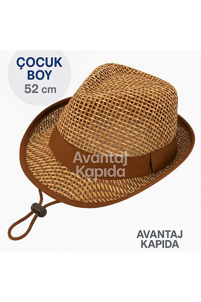 Avantaj Kapıda Лятна сламена плажна шапка за всеки ден с мрежа и въже | Водоустойчива за плаж/пикник 4-10 години